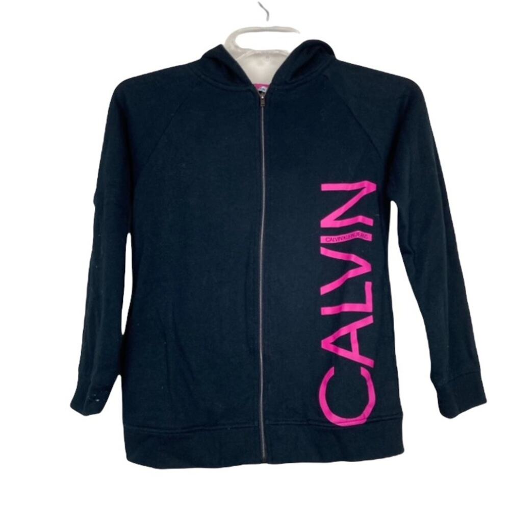 Calvin Klein Jeans Black Pink Full Zip Hoodie Sz XL Girls 16